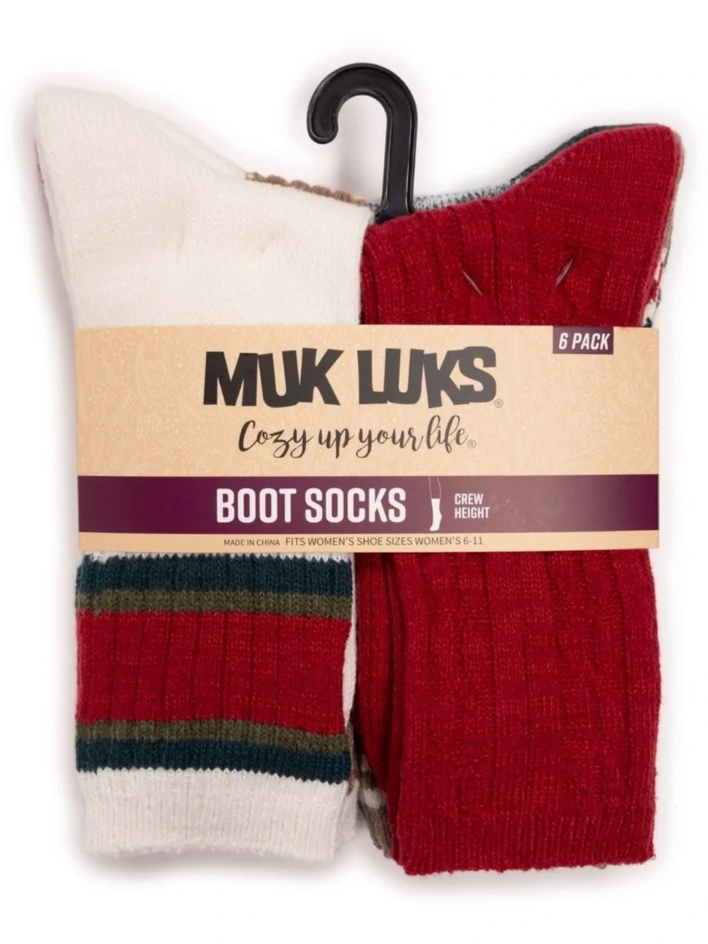 MUK LUKS Women’s Fluffy Dream Crew Boots Socks 6 Pack OSFM